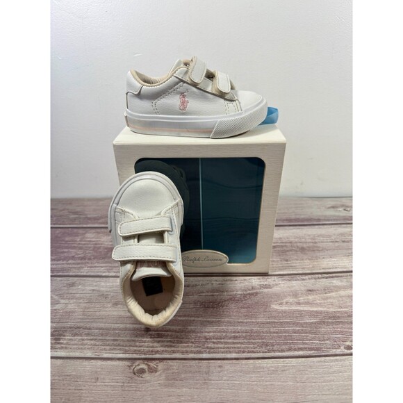 Polo Ralph Lauren Baby Crib Shoes Girls Vintage Box White Pink Size 4 - Picture 9 of 16